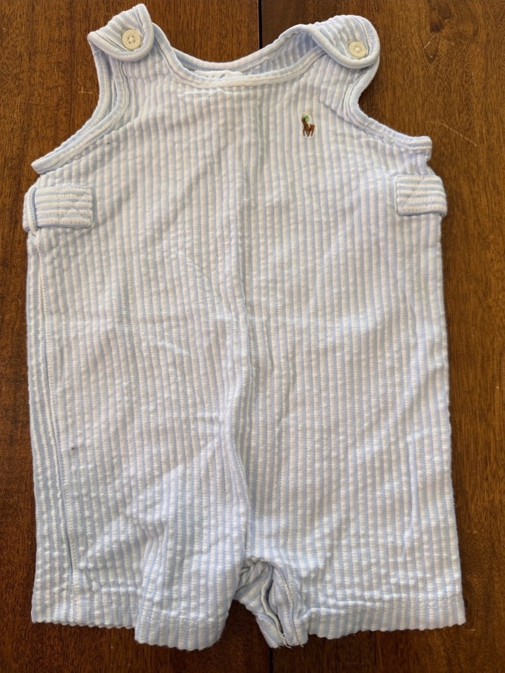 Ralph Lauren Light Blue & White Striped Baby Romper 3 months